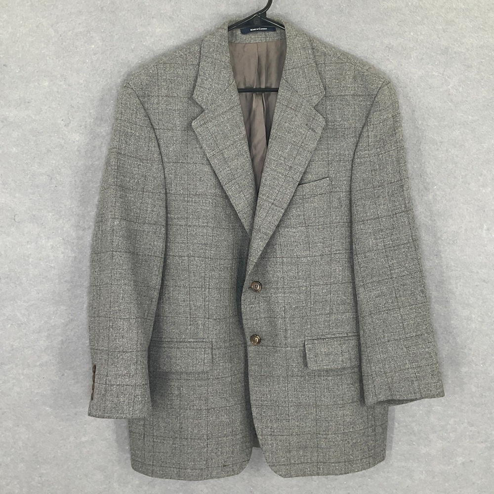 Chaps Ralph Lauren Men's Gray Plaid Wool Alpaca Blazer Jacket‎ 40 R
